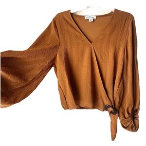 the LINE of style Women's Med L Sleeve  Blouse Honey brown Waist Length Retro